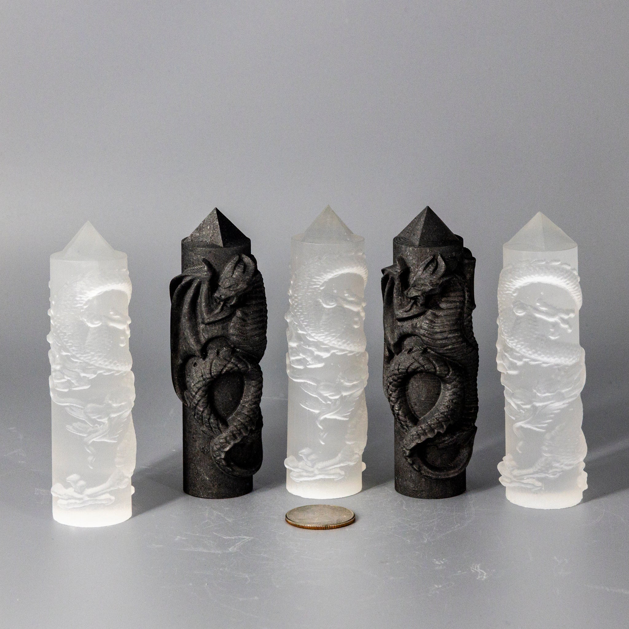 Selenite and Shungite "CNC Machine" Carved Dragon Towers